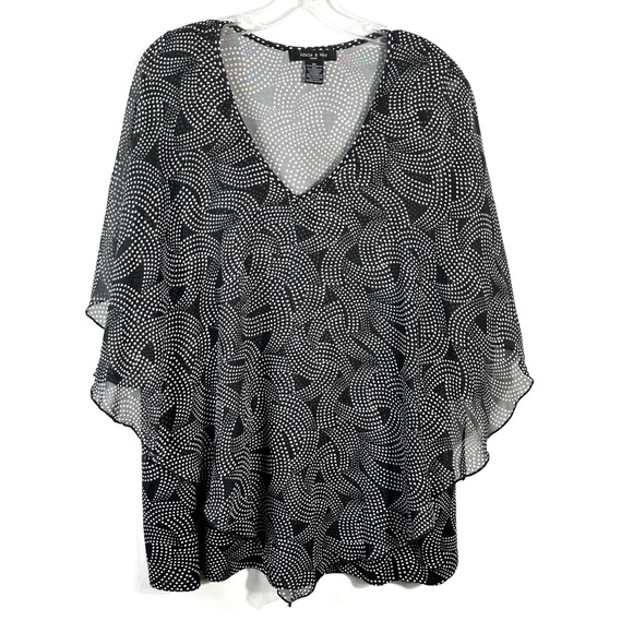 LEEBE Woen And Plus Size Double-Layered Print Chiffon Poncho Blouse...